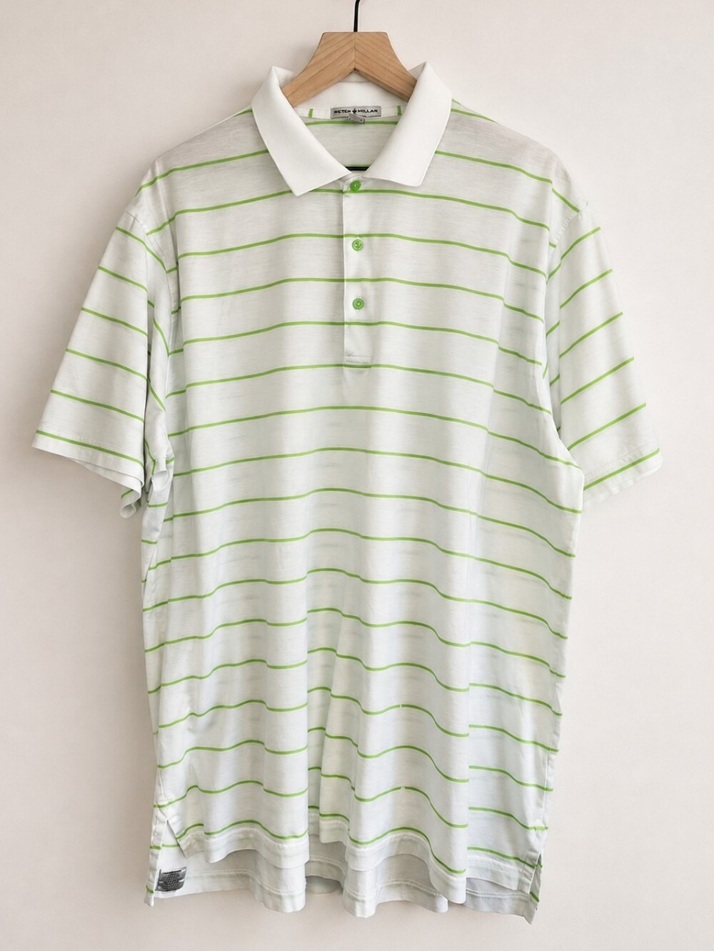 Peter Millar Men’s XXL White Green Striped Cotton Polo Shirt